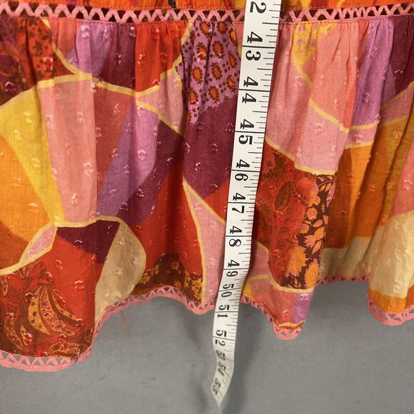 Farm Rio Dress Womens Large Red Orange Patchwork Twirl Boho Ruffle Peasant Loud - Picture 14 of 16